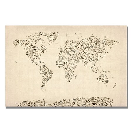 Trademark Fine Art Michael Tompsett 'Music Note World Map' Canvas Art, 18x24 MT0003-C1824GG